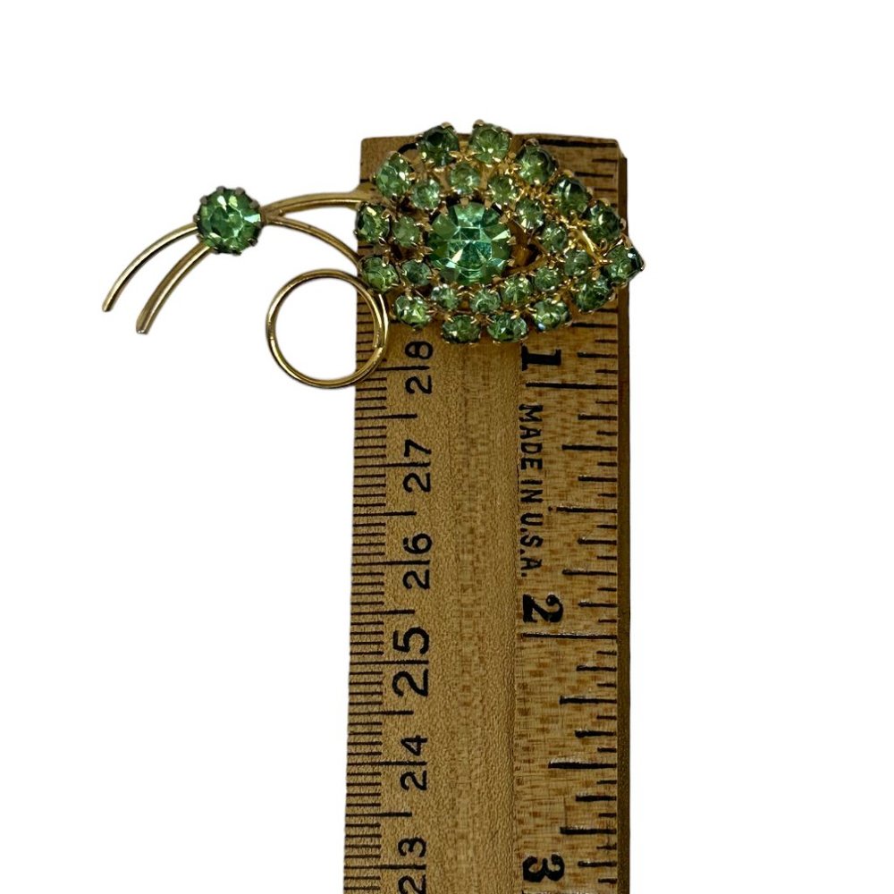 Vintage Green Rhinestone Leaf Pin - Picture 10 of 10